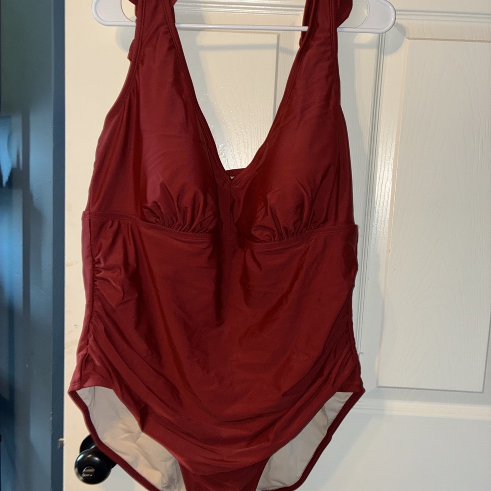 NWT Kona Sol Womens Size 24 Burgundy Swimsuit One Piece Medium Coverage